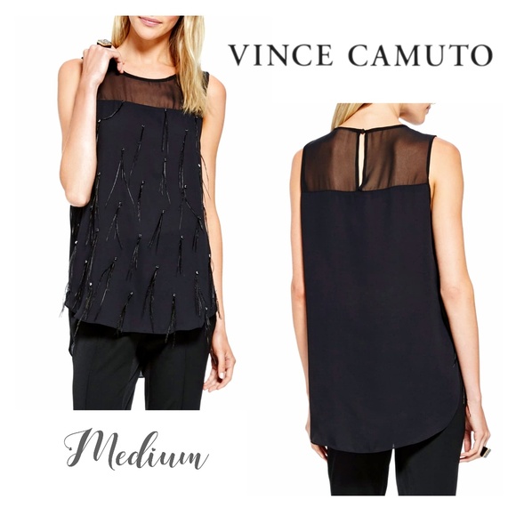 Vince Camuto Tops - NWT Vince Camuto Black Feather Blouse Size M